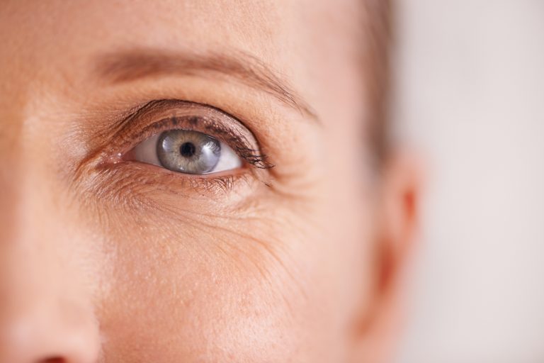 Closeup studio shot of a beautiful mature womans face